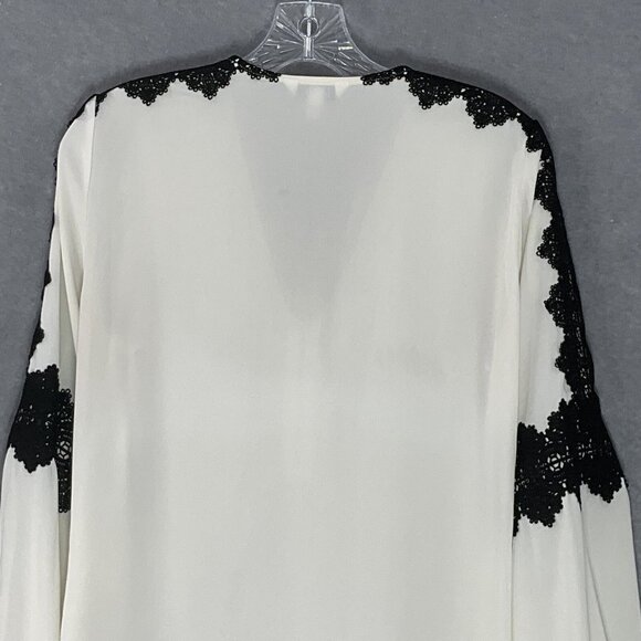 Express Top Women Sz S Ivory Black Lace Detail V-Neck Zip Front Office Career - Picture 7 of 12